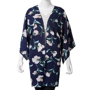 Navy Blue Floral Print Kimono